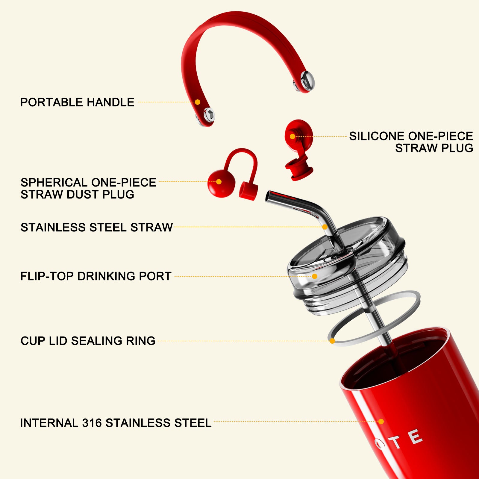 OTE 30 Oz Water Bottle with Flip Straw & Handle, 316 Stainless Steel Tumbler, 800ML Vacuum Keep Hot/Cold Water Bottle