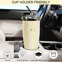 OTE 30 Oz Water Bottle with Flip Straw & Handle, 316 Stainless Steel Tumbler, 800ML Vacuum Keep Hot/Cold Water Bottle
