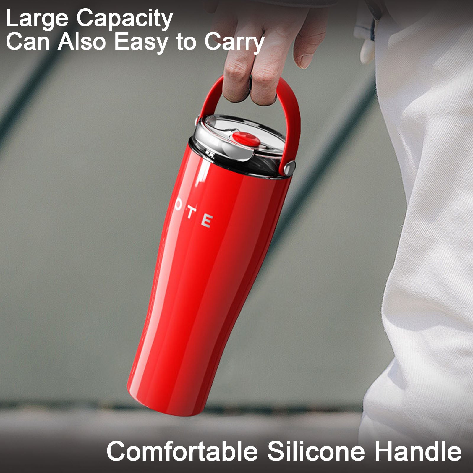 OTE 30 Oz Water Bottle with Flip Straw & Handle, 316 Stainless Steel Tumbler, 800ML Vacuum Keep Hot/Cold Water Bottle