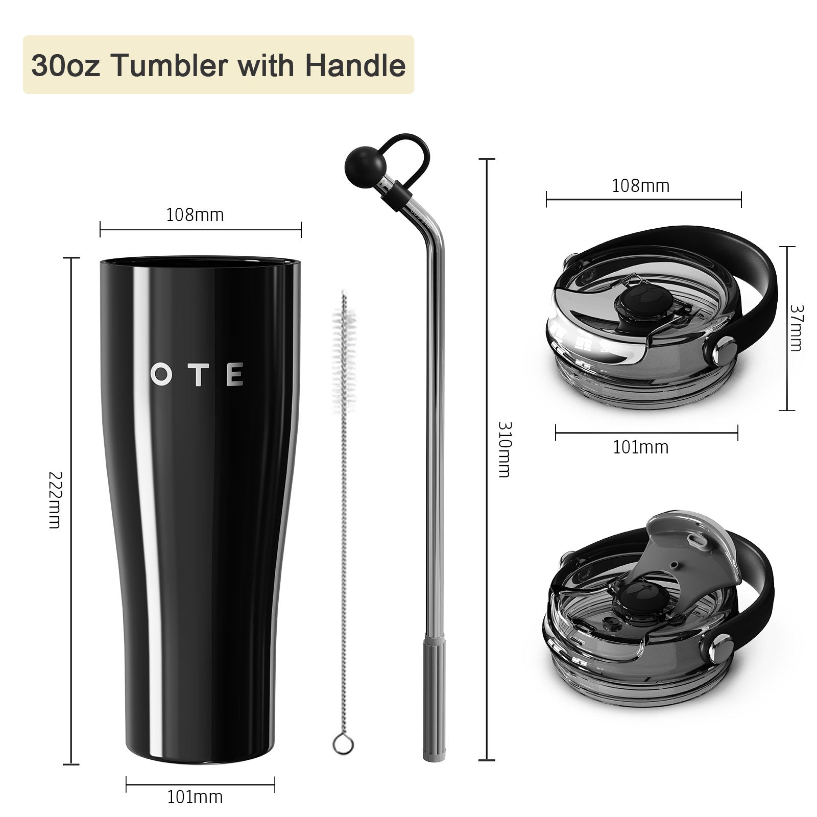 OTE 30 Oz Water Bottle with Flip Straw & Handle, 316 Stainless Steel Tumbler, 800ML Vacuum Keep Hot/Cold Water Bottle