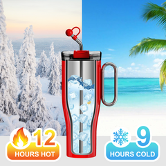 HUOMAUTUS 1.2 L (40 oz) matkamuki kahvalla, kaksiseinäinen teräksinen tyhjiöeristetty muki ja pilli, BPA-vapaa, kannettava automuki, termosmuki, kahvikuppi kuumille ja kylmille juomille