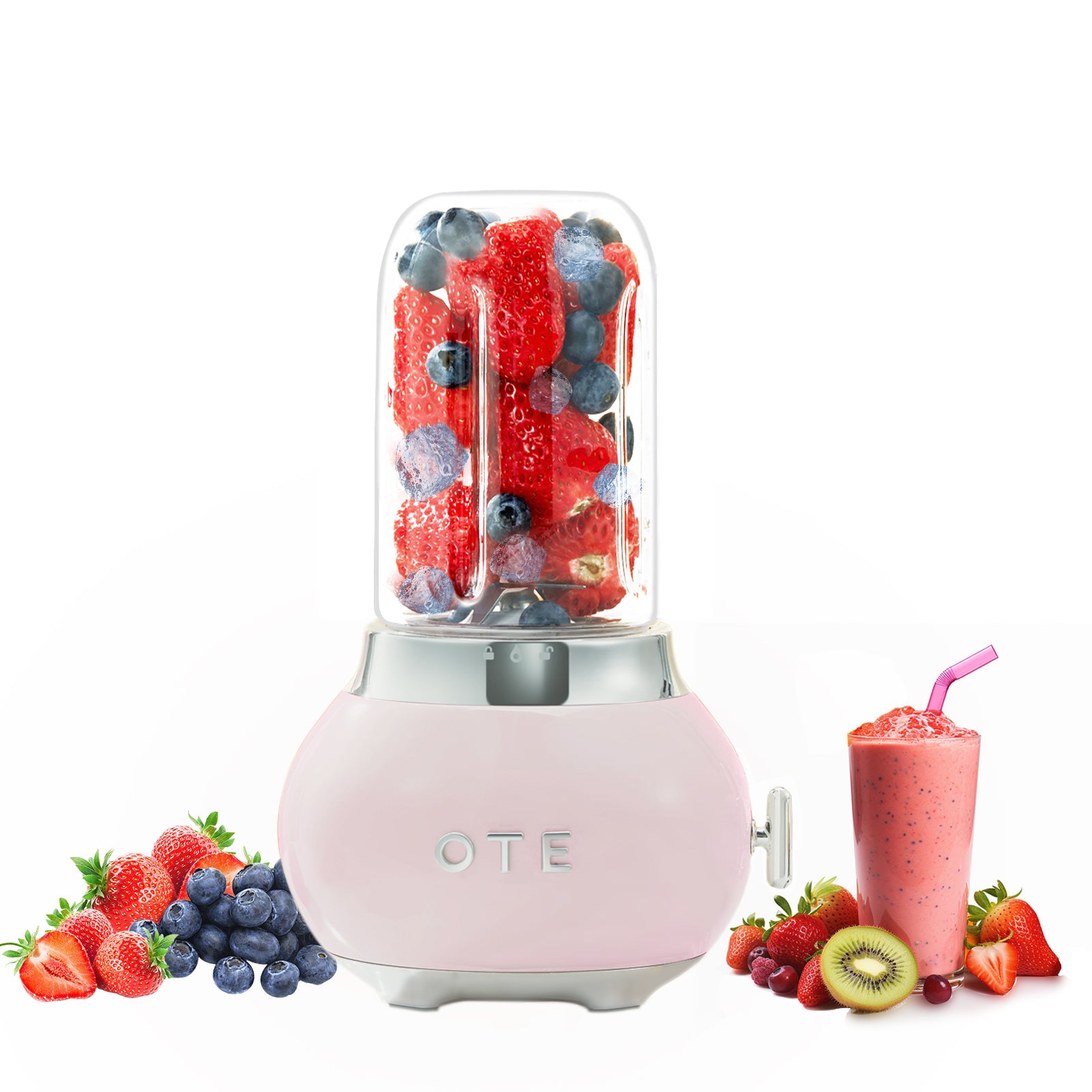 OTE Smoothie tehosekoitin, Retro Kitchen Pieni lasisekoitin pirtelöille ja smoothieille, jossa on 400 ml lasi