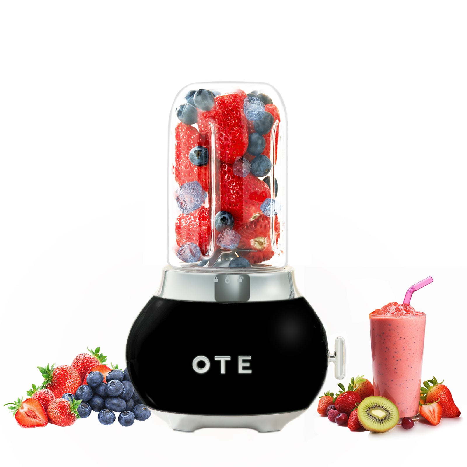 OTE Smoothie tehosekoitin, Retro Kitchen Pieni lasisekoitin pirtelöille ja smoothieille, jossa on 400 ml lasi